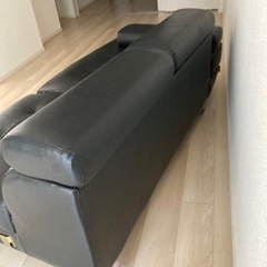 【中古品】3人掛け合皮ソファー 3人掛けソファ 黒 合皮 ハイバック 使用感あり 福岡引取限定 (taka) 桜