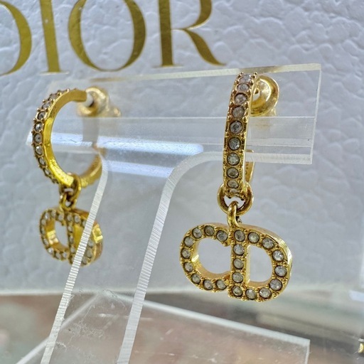 ☆ドリーム荒牧店☆　DIOR ラインストーン ピアス ゴールド　