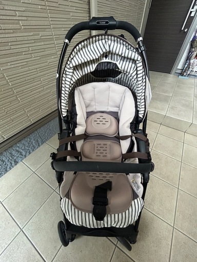 コンビ スゴカルα 4キャス compact エッグショック HT（ストライプベージュ）＋レインカバーセット