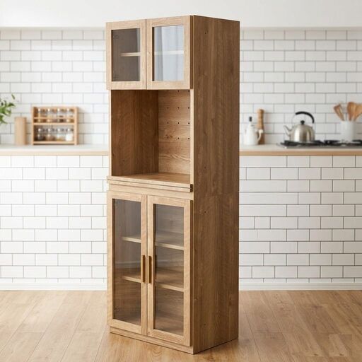 【新品】オープンガラス扉　上下セット 搬入設置無料】オープン書庫 上下セット オープン＋ガラス戸 幅880 