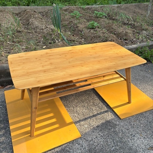 ?福岡市周辺配送設置対応可能?　ローテーブル センターテーブル 竹製 ナチュラル 棚付き 幅120cm