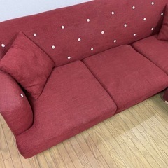 ★オットマン付き★ おしゃれ 3人掛け カウチソファ 三人掛け 赤 レッド コーナーソファ クッション付き 激安 格安の画像