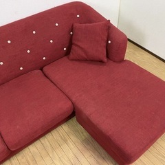 ★オットマン付き★ おしゃれ 3人掛け カウチソファ 三人掛け 赤 レッド コーナーソファ クッション付き 激安 格安の画像