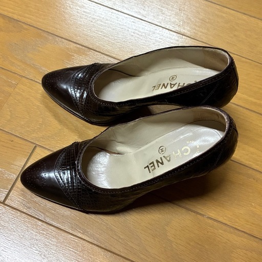 【高級】CHANEL シャネル リザード革 パンプス ブラウン 35 1/2 イタリア製　希少
