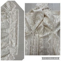 Apart by フリーサイズ レース編み カーディガン クリーム色 半袖 花柄の画像