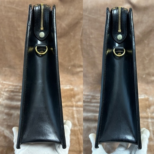 万双ブライドル天ファスナービジネスバッグ ビジネスバック ブリーフケース書類鞄bagかばんカバンblackブラック　黒色ブライドルレザ