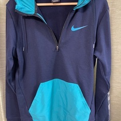 NIKE ナイキ DRI-FIT メンズ S パーカー ハーフジップ ネイビー×ターコイズ トレーニングウェアの画像