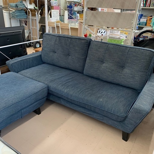 美原店 RELAX FORM リラックスフォーム プール 3人掛けソファ オットマン付き オリエンタルブルー　家具