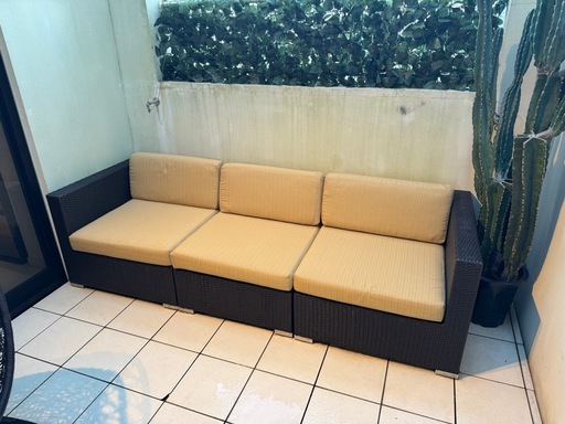 【引取限定】屋外ラタン調ソファ3点セット 約W230cm ホテル仕様
