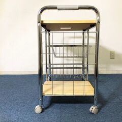 カントリー調キッチンワゴン FB-22CR クロムメッキ/ナチュラル スライド収納バスケット2段・キャスター（ストッパー）付き キッチンラックの画像