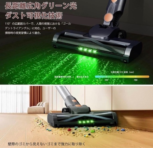 新品 コードレス掃除機 75KPa超強力吸引 軽量1.8kg LED55分