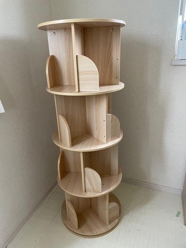 Fuwata 本棚 回転式本棚 4段 大容量 直径46CM