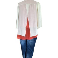 シフォンブラウス 七分袖 ホワイト オレンジ デニムパンツ セットの画像