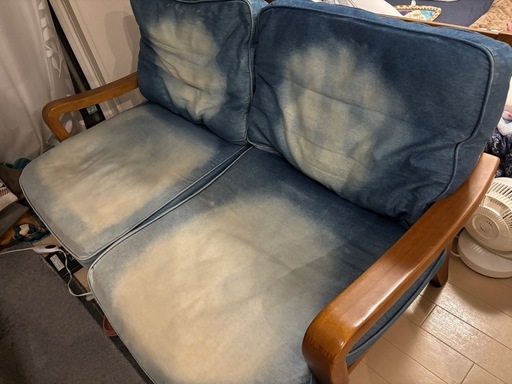★ジモティ割あり★  ソファー2人掛け ブルー W117×D71×H80 クリーニング済み TC6575 ☆ジモティ割あり☆ 2人掛けソファーブルー系クリーニング済YJ1790