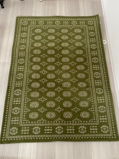【美品】DOUBLEDAY購入 バンダナ柄ラグ 約102×142cm オリーブ 洗える