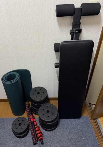 可変式ダンベル・バーベルセット（2WAY）約40kg＋ベンチプレス＋マット　