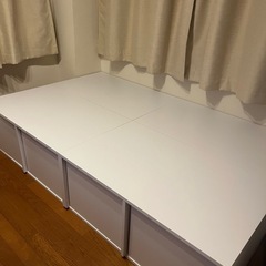 【美品】セミダブルベッド 収納付きベッド 大容量 引き出し4杯付き ハイベッド 白 ホワイトの画像