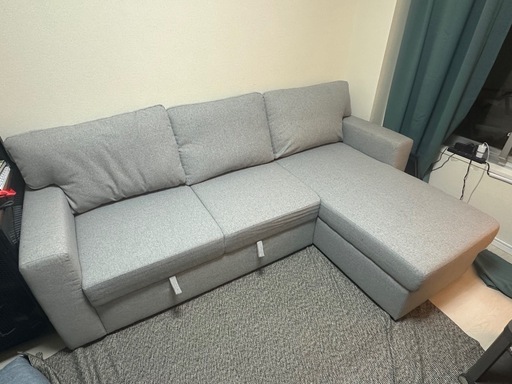 L字ソファ ベッド機能付き 3人掛け グレー 美品 10000円