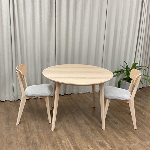 KE-6【新入荷　リサイクル品】IKEA リーサボー　アッシュ材　円卓ダイニング3点セット　ナチュラル