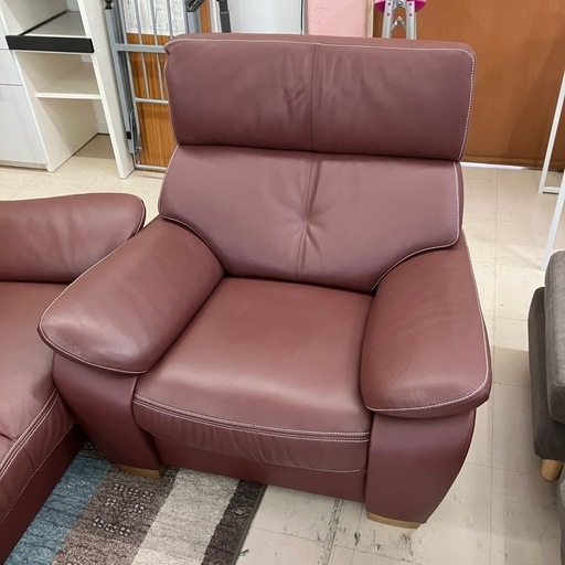 中古品　カリモク　総本革ソファセット　補修跡あり　公田店