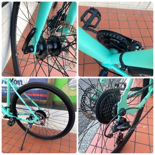 ?XLEAT　ターコイズブルー?ロードバイク　700C　シマノ　21段変速　ディスクブレーキ　通勤自転車　通学自転車　軽快車　シティ車
