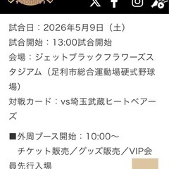 栃木ゴールデンブレーブスVS埼玉武蔵ヒートベアーズ　入場券  の画像