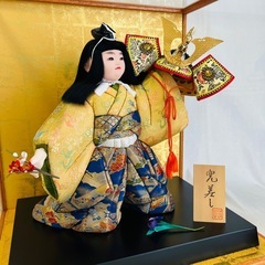 五月人形 ガラスケース付き　東芸芳山　きめこみ人形　兜差しの画像