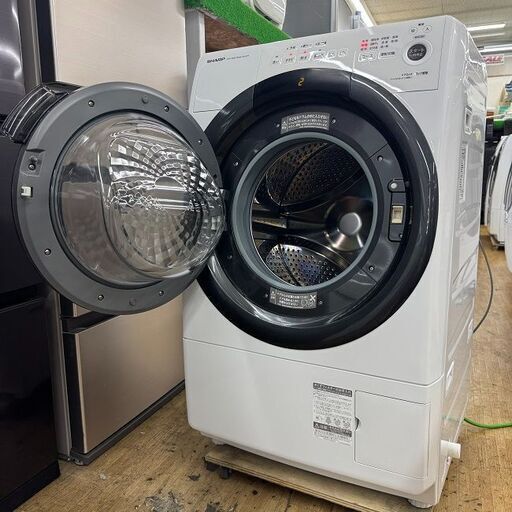 地域限定送料無料　美品【 SHARP 】シャープ 洗濯7.0㎏/乾燥3.5㎏ ドラム式洗濯機 奥行スリム マンションにもちょうどいい、