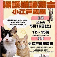 5/16（土）：小江戸蔵里保護猫譲渡会開催