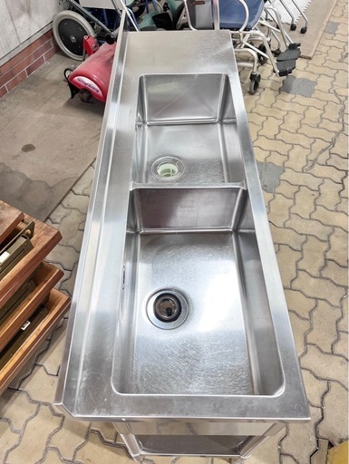 ●厨房機器！tanico (タニコー) 台付二槽シンク 右側に作業台(水切り台) TRE-2SB-1545R　洗浄とすすぎを同時に行う