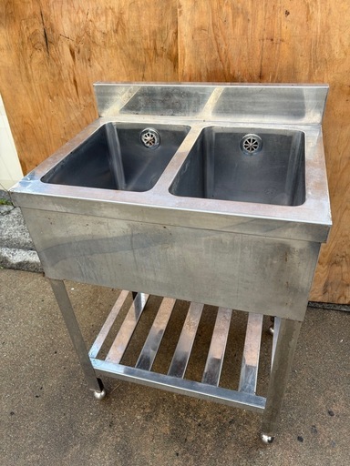 厨房機器 店舗用品 業務用2槽シンク 600×450×820×BG90 ジャンク