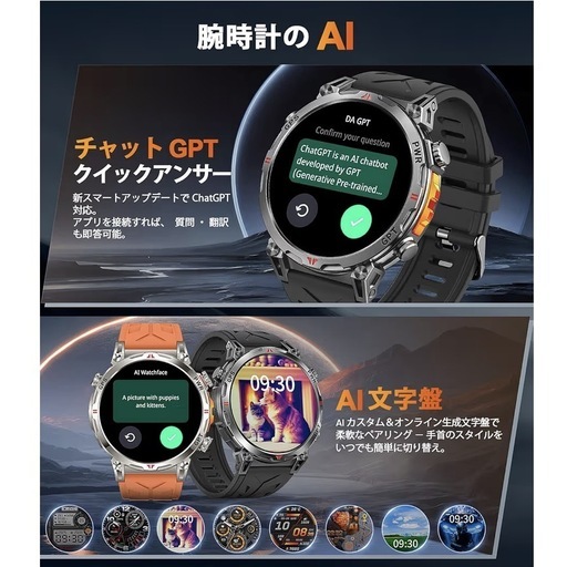 【新品未使用】スマートウォッチ 1.6インチ Bluetooth5.3通話 ChatGPT搭載 内蔵GPS AI文字盤 