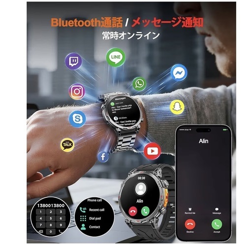 【新品未使用】スマートウォッチ 1.6インチ Bluetooth5.3通話 ChatGPT搭載 内蔵GPS AI文字盤 