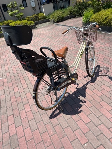 シティサイクル クリーム色 前面バスケット 後部チャイルドシート付き 