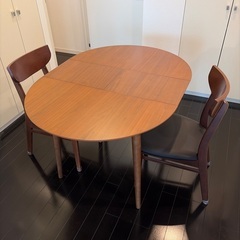 ダイニングセット 伸縮 テーブル 幅90cm~120cm 天然木　円形の画像