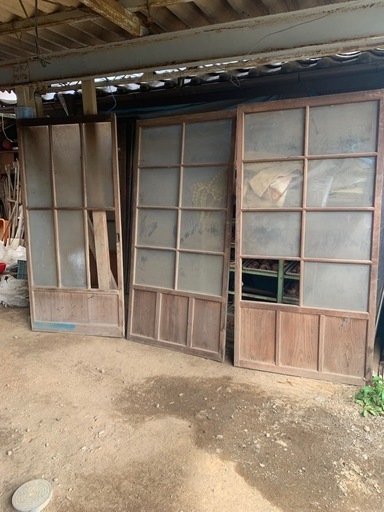     昭和レトロ 木製ガラス戸 11枚まとめ 格子戸 古民家 建具