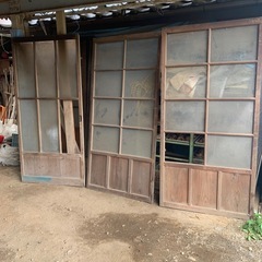     昭和レトロ 木製ガラス戸 11枚まとめ 格子戸 古民家 建具の画像