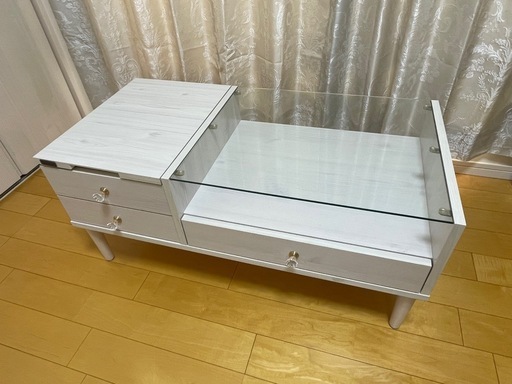     ガラス天板 白ドレッサーテーブル 収納付き ホワイト