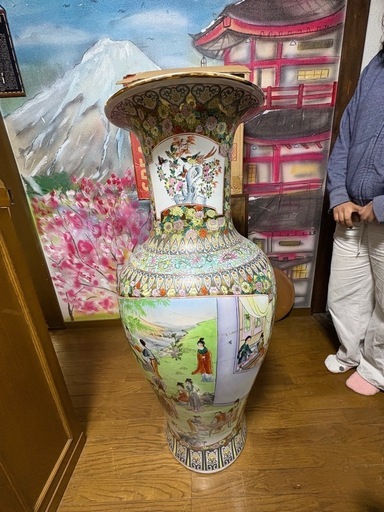 特大 中国美術 花瓶 約120cm 大型壺 インテリア 飾り壺 豪華絵付け