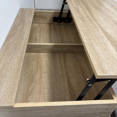 昇降式ローテーブル 収納付き 北欧風 幅90cmの画像