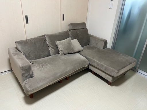 【美品】LOWYAベルベット調 3人掛けカウチソファ ハイバックソファ