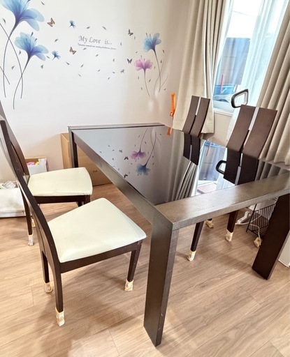 【大塚家具 IDC】高級ダイニング5点セット / ガラス天板 / 購入価格15万円