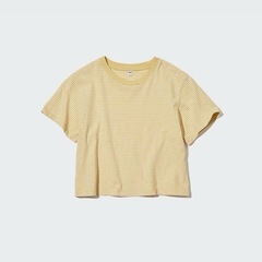 UNIQLO スラブジャージーボーダークロップドT 半袖　M イエロー　コットンの画像