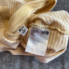 UNIQLO スラブジャージーボーダークロップドT 半袖　M イエロー　コットンの画像