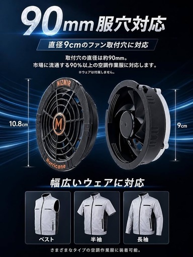 新品　空調作業服 ファン バッテリーセット 52V 40500mAh 90mm服穴径