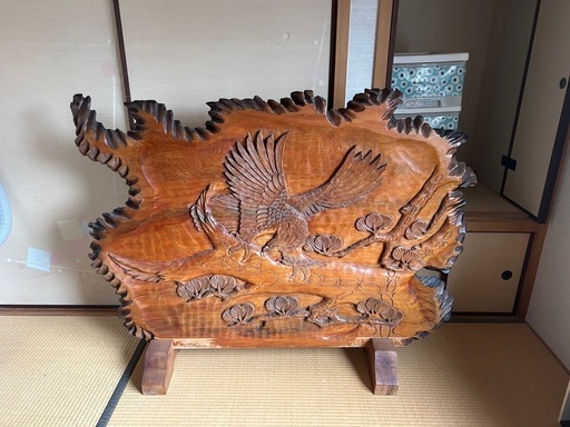 一枚板木彫りの飾り衝立、パーテーション