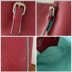 美品 赤 トートバッグ 大容量 軽量 レッド レザー風の画像