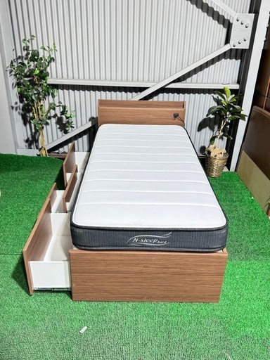 ?激安??自社配送?大量収納付き　ニトリ　シングルベッド　NSLEEP マットレスセット　コンセント付き