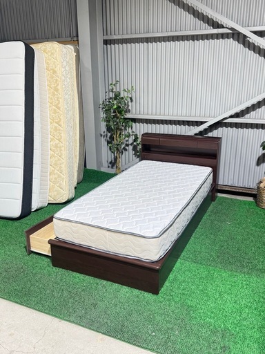 ?激安??自社配送?収納付き　シングルベッド　マットレスセット　