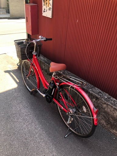 【京都発】京の楽チャリ　電動アシスト自転車　ヤマハ　26インチ　PASシティ　赤色